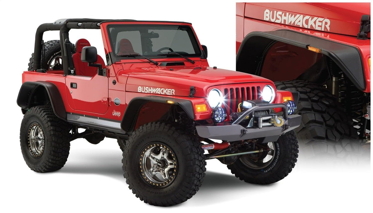 Bushwacker Flat Style Front & Rear Fender Flares for 1997-2006 Jeep Wrangler | 10920-07